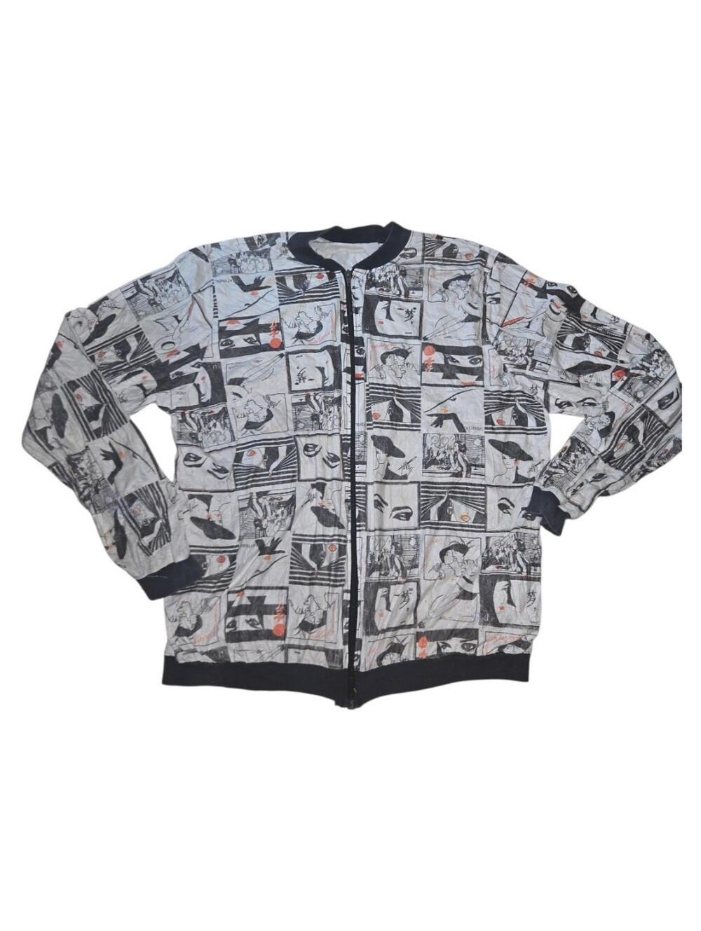 Vintage Graphic Panel Bomber Light Weight Black & Gray Jacket